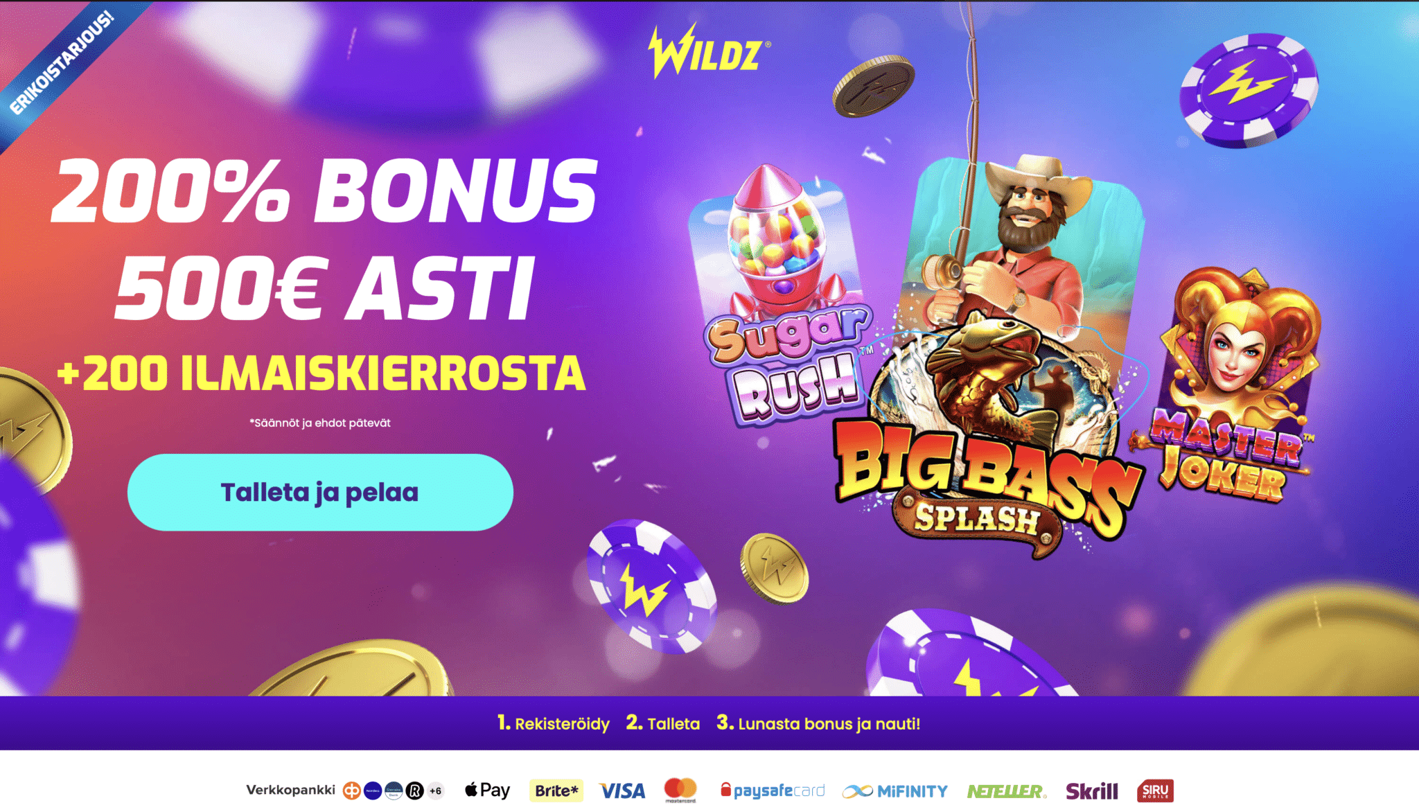 Wildz 200% bonus ei rekisteröintiä